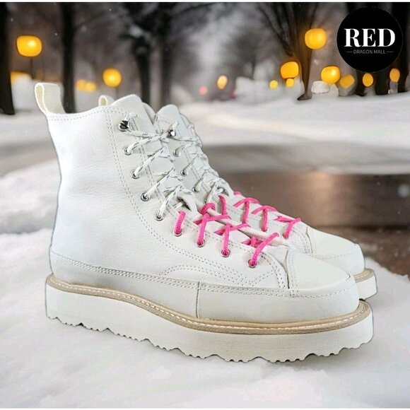 Converse Chuck Taylor Ivory Off White Leather Crafted Boot Men's 8.5 Women's 10 - Picture 3 of 15